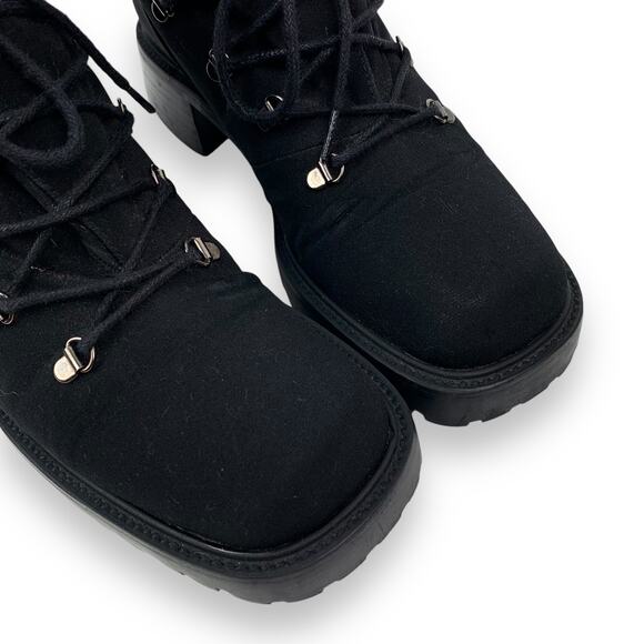 Vintage STUART WEITZMAN black lace up chunky block heel combat boots - Picture 4 of 16